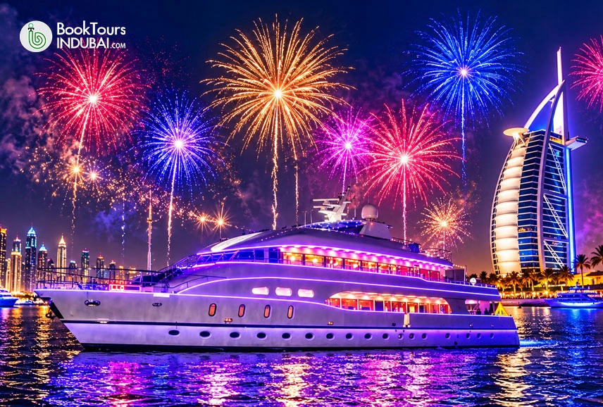 NYE Yacht with Burj Al Arab Fireworks